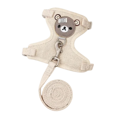 Collier pour Chihuahua avec harnais et laisse beige motifs nounours. Elégant, pour offrir confort et sécurité à votre petit chien ou chat