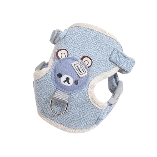 Collier pour Chihuahua avec harnais et laisse bleu motifs nounours. Elégant, pour offrir confort et sécurité à votre petit chien ou chat