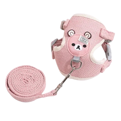 Collier pour Chihuahua avec harnais et laisse rose motifs nounours. Elégant, pour offrir confort et sécurité à votre petit chien ou chat