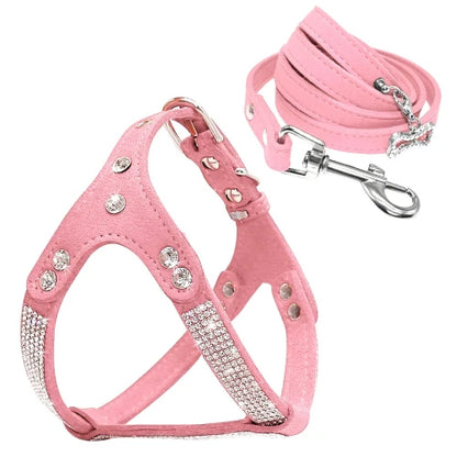 Collier pour Chihuahua : Harnais rose et paillettes avec une laisse. Tendance, pour offrir confort et sécurité à votre petit chien ou chat