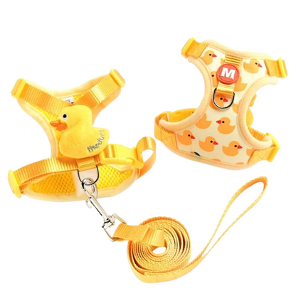 Collier pour Chihuahua avec harnais et laisse jaune motifs canards. Elégant, pour offrir confort et sécurité à votre petit chien ou chat
