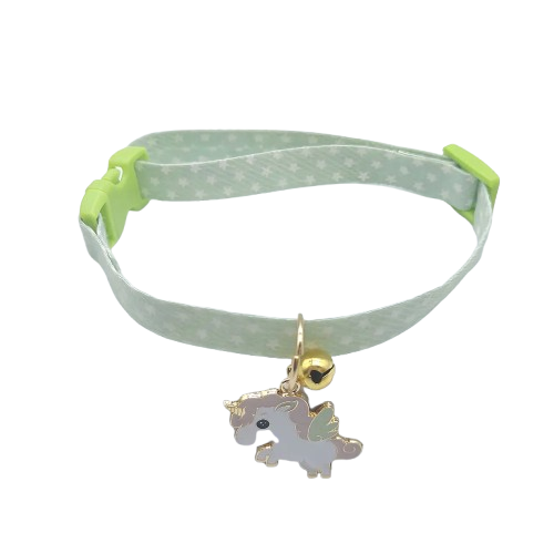 Collier pour Chihuahua vert avec pendentif motif licorne. Elégant, pour offrir confort et sécurité à votre petit chien ou chat