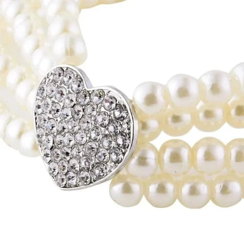 Collier Chihuahua : Perles + Coeur Blanc