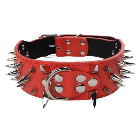 Collier pour Chihuahua style punk rouge en cuir avec des pointes en argent. Élégant, pour offrir confort et sécurité à votre petit chien ou chat