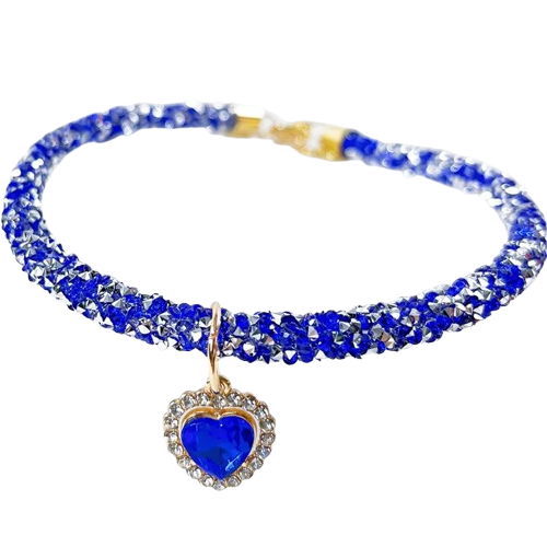 Collier pour Chihuahua strass et paillettes bleu avec un coeur. Élégant, pour offrir confort et sécurité à votre petit chien ou chat