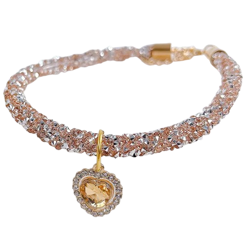 Collier pour Chihuahua strass et paillettes doré avec un coeur. Élégant, pour offrir confort et sécurité à votre petit chien ou chat