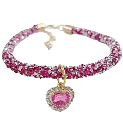 Collier pour Chihuahua strass et paillettes rose avec un coeur. Élégant, pour offrir confort et sécurité à votre petit chien ou chat