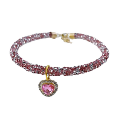 Collier pour Chihuahua strass et paillettes rose clair avec un coeur. Élégant, pour offrir confort et sécurité à votre petit chien ou chat