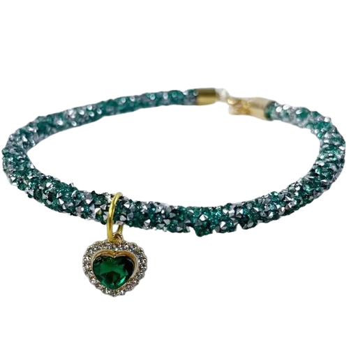 Collier pour Chihuahua strass et paillettes vert avec un coeur. Élégant, pour offrir confort et sécurité à votre petit chien ou chat