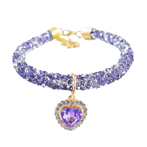 Collier pour Chihuahua strass et paillettes violet avec un coeur. Élégant, pour offrir confort et sécurité à votre petit chien ou chat