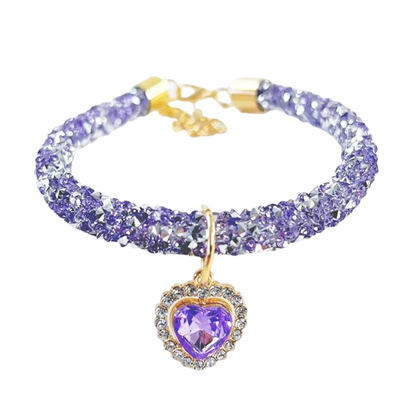 Collier pour Chihuahua strass et paillettes violet avec un coeur. Élégant, pour offrir confort et sécurité à votre petit chien ou chat