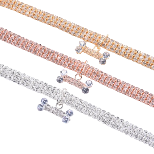 Collier Chihuahua : Strass avec Pendentif os
