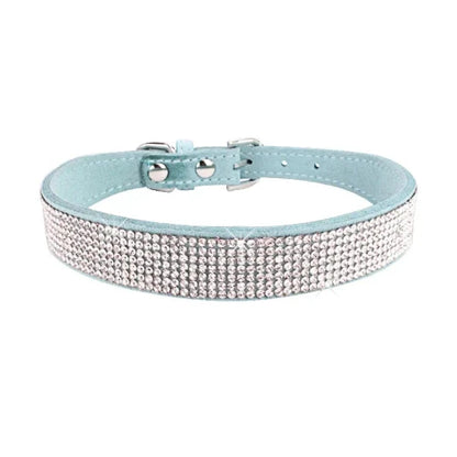 Collier pour Chihuahua en cuir bleu / vert avec strass / paillettes, pour offrir confort et sécurité à votre petit chien ou chat