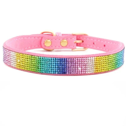 Collier pour Chihuahua en cuir rose avec strass / paillettes multicolores, pour offrir confort et sécurité à votre petit chien ou chat