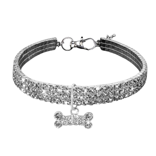 Collier Chihuahua : Strass Paillettes Os