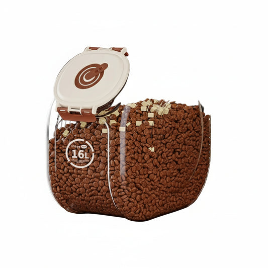 Grande boite à croquettes pour la nourriture de votre petit chien ou chat. Vendue sur la boutique Mon Petit Chihuahua. Capacité 16 litres.
