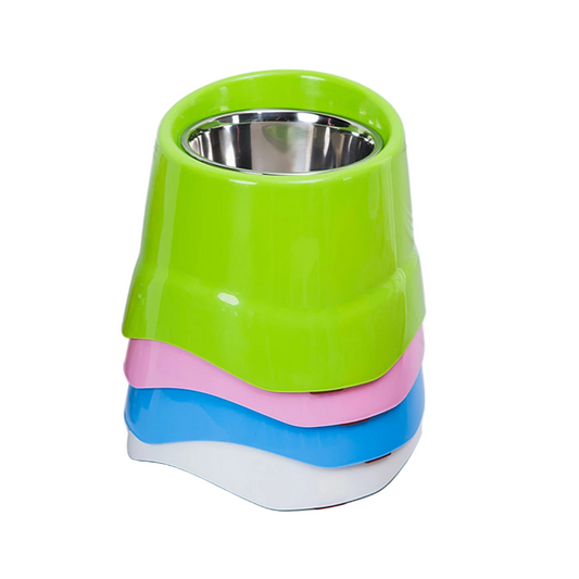 Gamelle pour chien : bol surélevé en plastique et inox. Adapté à tous les petits chiens et les chats. Vendue sur la boutique Mon Petit Chihuahua. Vue de toutes les couleurs disponibles
