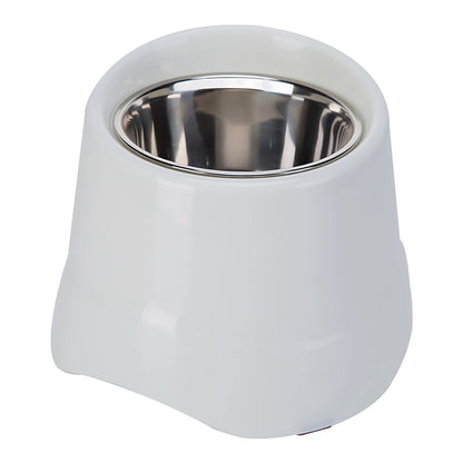 Gamelle pour chien : bol surélevé en plastique et inox. Adapté à tous les petits chiens et les chats. Vendue sur la boutique Mon Petit Chihuahua. Couleur blanc