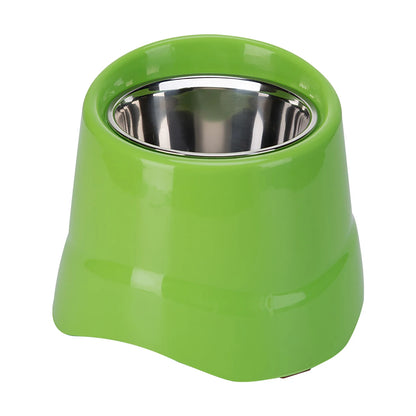 Gamelle pour chien : bol surélevé en plastique et inox. Adapté à tous les petits chiens et les chats. Vendue sur la boutique Mon Petit Chihuahua. Couleur vert