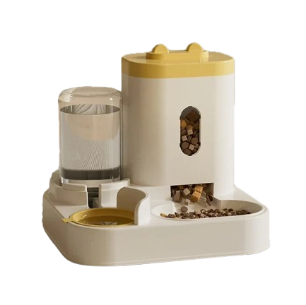 Gamelle automatique double compartiment, adaptée aux petits chiens et aux chats. Vendue sur la boutique Mon Petit Chihuahua. Couleur 
jaune