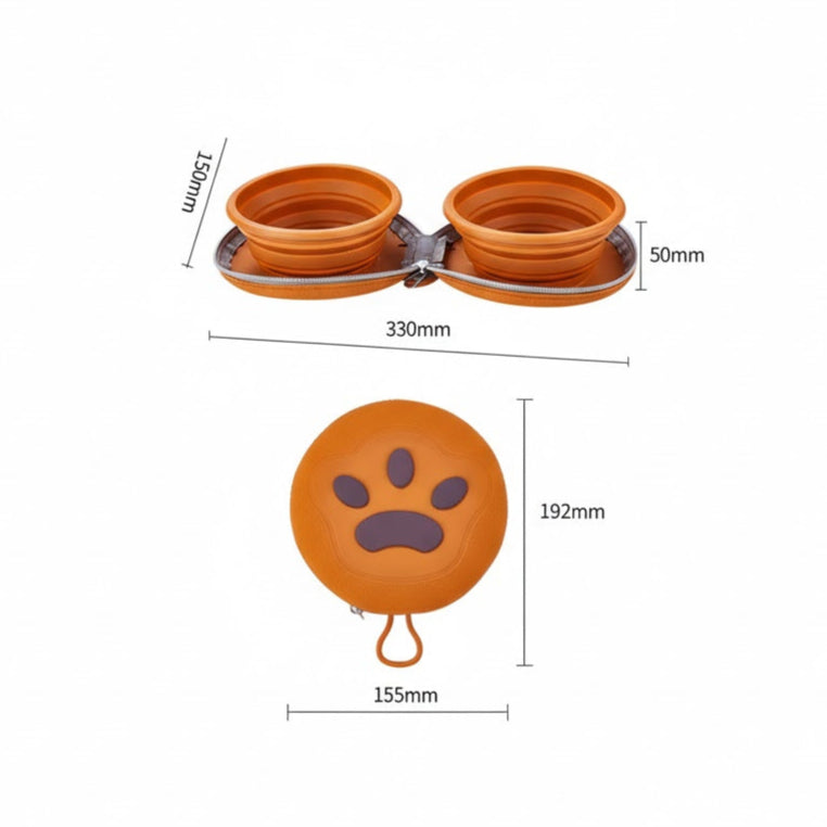 Gamelle de voyage, double compartiment, adaptée aux petits chiens et aux chats. Vendue sur la boutique Mon Petit Chihuahua. Vue des dimensions