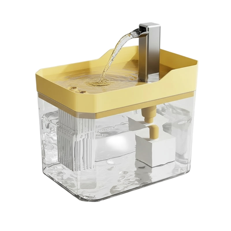 Fontaine à eau automatique. Couleur jaune. Adaptée à tous les petits chiens et les chats. Vendue sur la boutique Mon Petit Chihuahua.