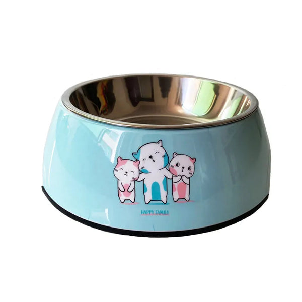 Dog Bowl: Happy Family Blue Stainless Steel