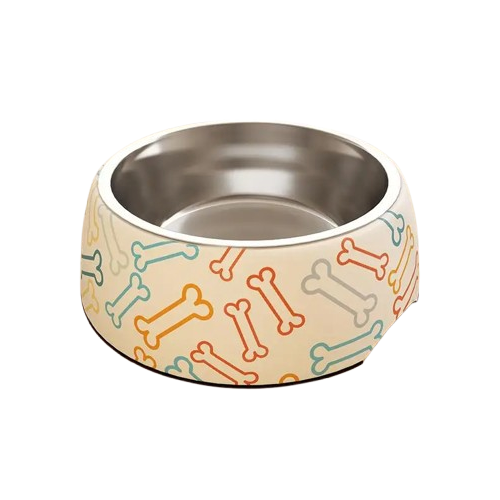 Dog Bowl: Stainless steel with bone pattern