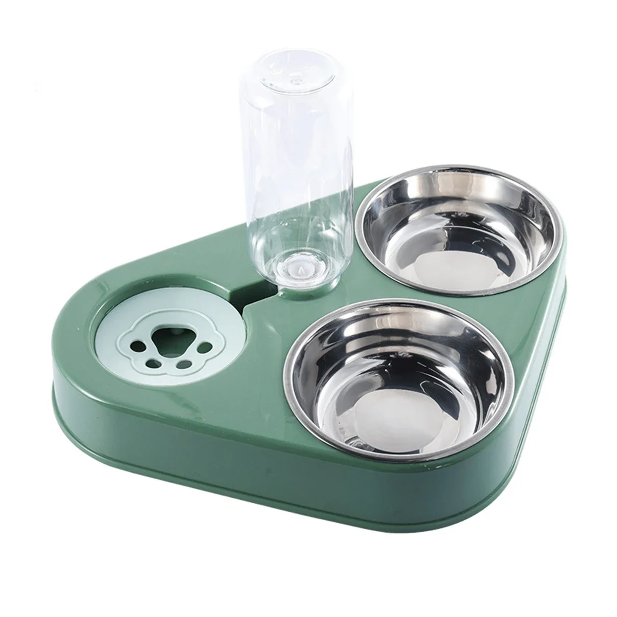 Gamelle triple compartiments, avec réservoir d’eau. Adaptée à tous les petits chiens et les gros. Vendue sur la boutique Mon Petit Chihuahua. Couleur verte