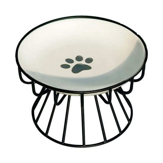 Gamelle simple compartiment, pour croquettes et eau. En céramique avec support noir. Adaptée à tous les petits chiens et les chats. Vendue sur la boutique Mon Petit Chihuahua. 
