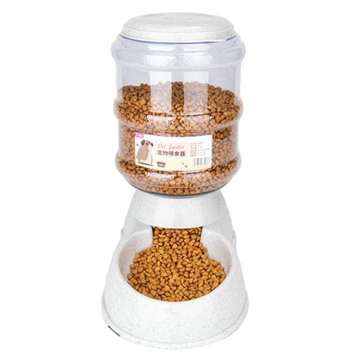 Gamelle distributeur automatique de grande capacité pour l’eau ou les croquettes. Adaptée à tous les petits chiens et les chats. Vendue sur la boutique Mon Petit Chihuahua. Couleur 
blanc