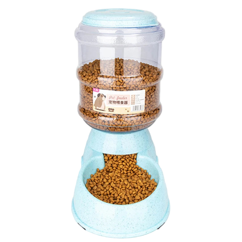 Gamelle distributeur automatique de grande capacité pour l’eau ou les croquettes. Adaptée à tous les petits chiens et les chats. Vendue sur la boutique Mon Petit Chihuahua. Couleur 
bleue