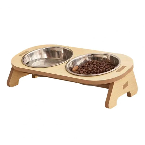 Gamelle Chien : Double inclinée en bois
