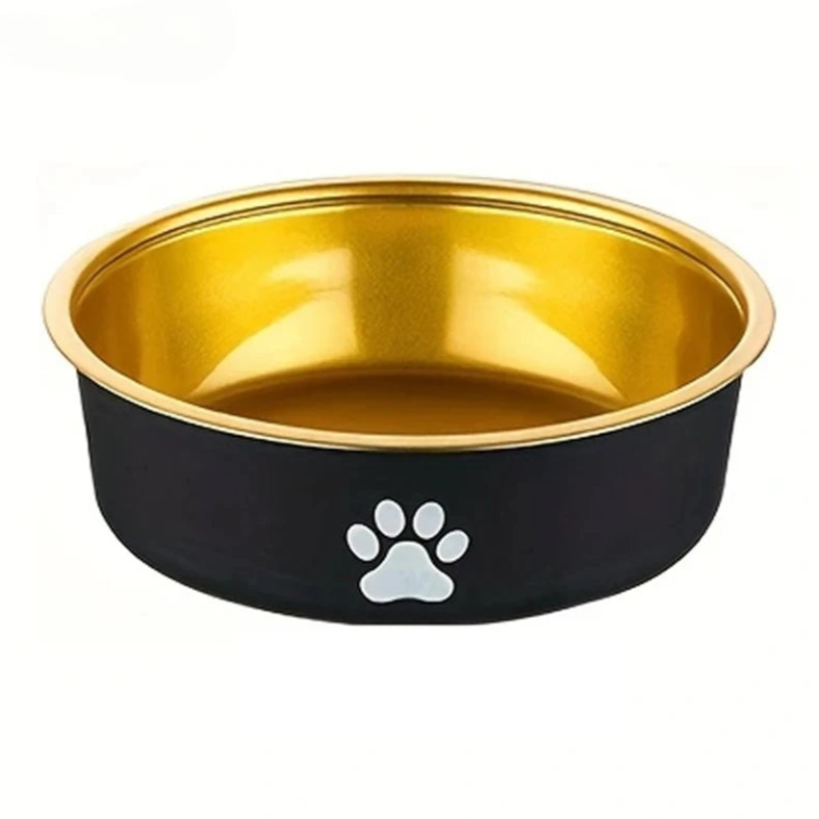 Gamelle de couleur noire et doree. Anti dérapante pour croquettes et eau. Adaptée à tous les petits chiens et les chats. Vendue sur la boutique Mon Petit Chihuahua.
