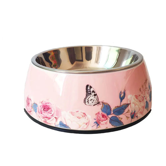 Gamelle Chien : Inox rose motifs Fleurs