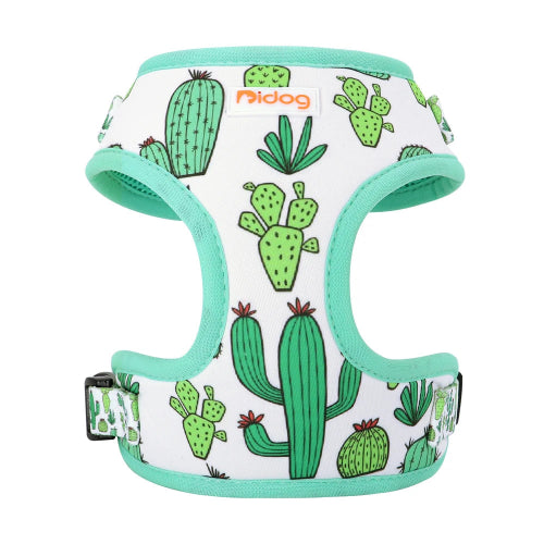 Harnais pour chiens blanc avec motifs cactus. Confortable, convient aux petits chiens, chihuahuas, ou aux chats. Vendu dans la boutique « Mon Petit Chihuahua »
