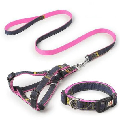 Harnais noir et rose pour petit chien avec collier et laisse assortie. Confortable, convient aux petits chiens, chihuahuas, ou aux chats.
