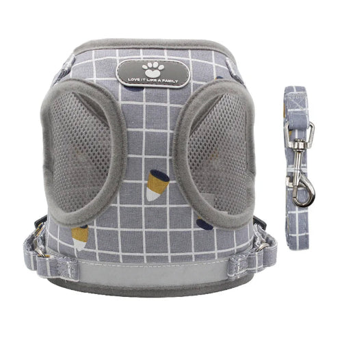 Chihuahua Harness: Gray Plaid + Leash
