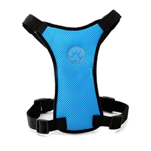 Harnais bleu pour attacher votre petit chien lors de vos trajets en voiture. Convient à tous les véhicules. S’adapte aux petits chiens, chihuahuas, ou aux chats.