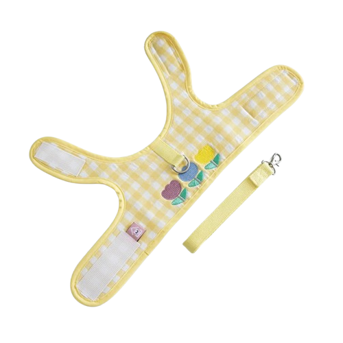 Chihuahua Harness: Yellow with Floral Patterns + Leash