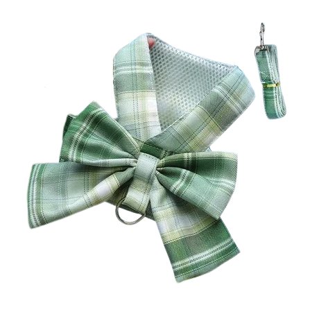 Chihuahua Harness: Green Plaid Skirt + Leash
