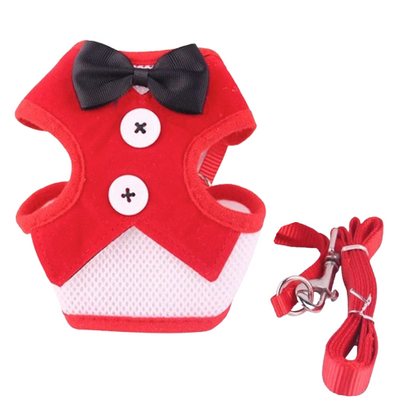 Harnais pour chiens en forme de petit smoking rouge à carreaux avec sa laisse assortie. Confortable, convient aux petits chiens, chihuahuas, ou aux chats. Vendu dans la boutique « Mon Petit Chihuahua »