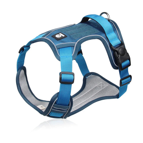 Harnais pour chiens résistant bleu. Confortable, convient aux petits chiens, chihuahuas, ou aux chats. Vendu dans la boutique « Mon Petit Chihuahua »