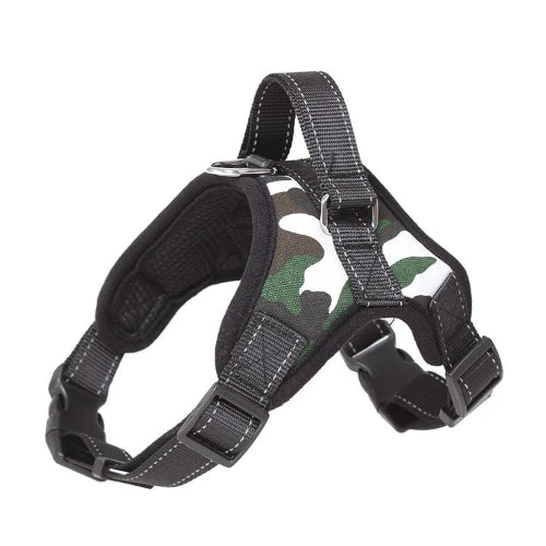 Harnais renforcé motif Camouflage pour petit chien. Réglable et confortable, convient aux petits chiens, chihuahuas, ou aux chats.