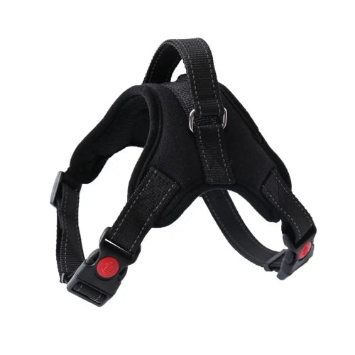 Harnais renforcé noir pour tout type de chien. Confortable, convient aux petits chiens, chihuahuas, ou aux chats.