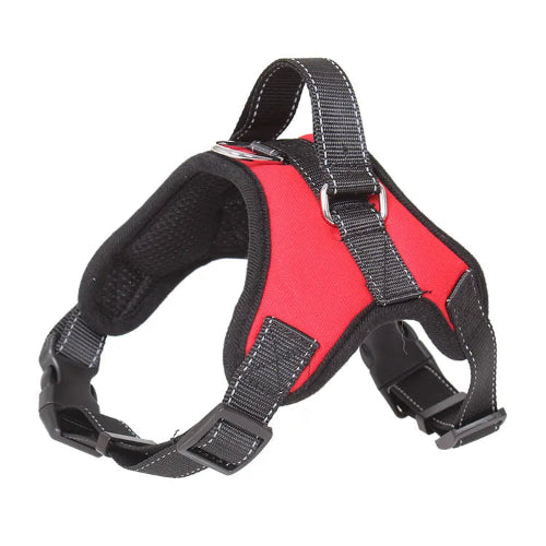 Harnais renforcé rouge et noir pour petit chien. Réglable et confortable, convient aux petits chiens, chihuahuas, ou aux chats.