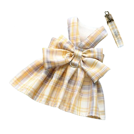 Chihuahua Harness: Yellow Plaid Dress + Leash