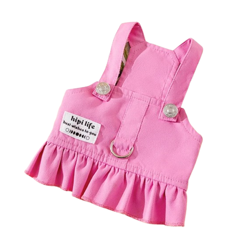 Harnais en forme de robe rose pour petit chien avec sa laisse assortie. Confortable, convient aux petits chiens, chihuahuas, ou aux chats.
