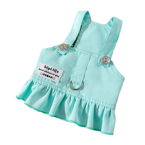 Harnais en forme de robe verte pour petit chien avec sa laisse assortie. Confortable, convient aux petits chiens, chihuahuas, ou aux chats.