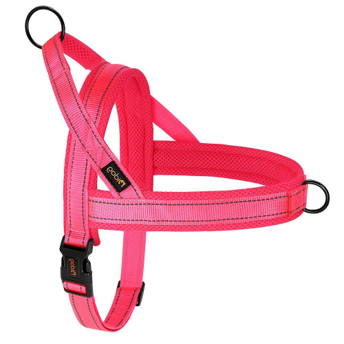 Harnais rose flashy résistant en nylon pour chiens. Confortable, convient aux petits chiens, chihuahuas, ou aux chats. Vendu dans la boutique « Mon Petit Chihuahua »
